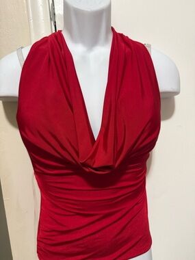 Mudd Red One-Shoulder Draped Cowl Neck Top